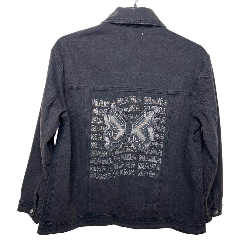 Emmas Expressions "Mama" Embroidered Black Denim Jacket With Butterfly Medium - Picture 14 of 14